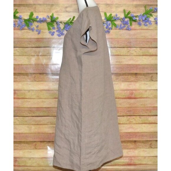 J. Jill Love Linen Brown Button Up Shirt Dress Size M Tall Neutral Lagenlook - Picture 5 of 9